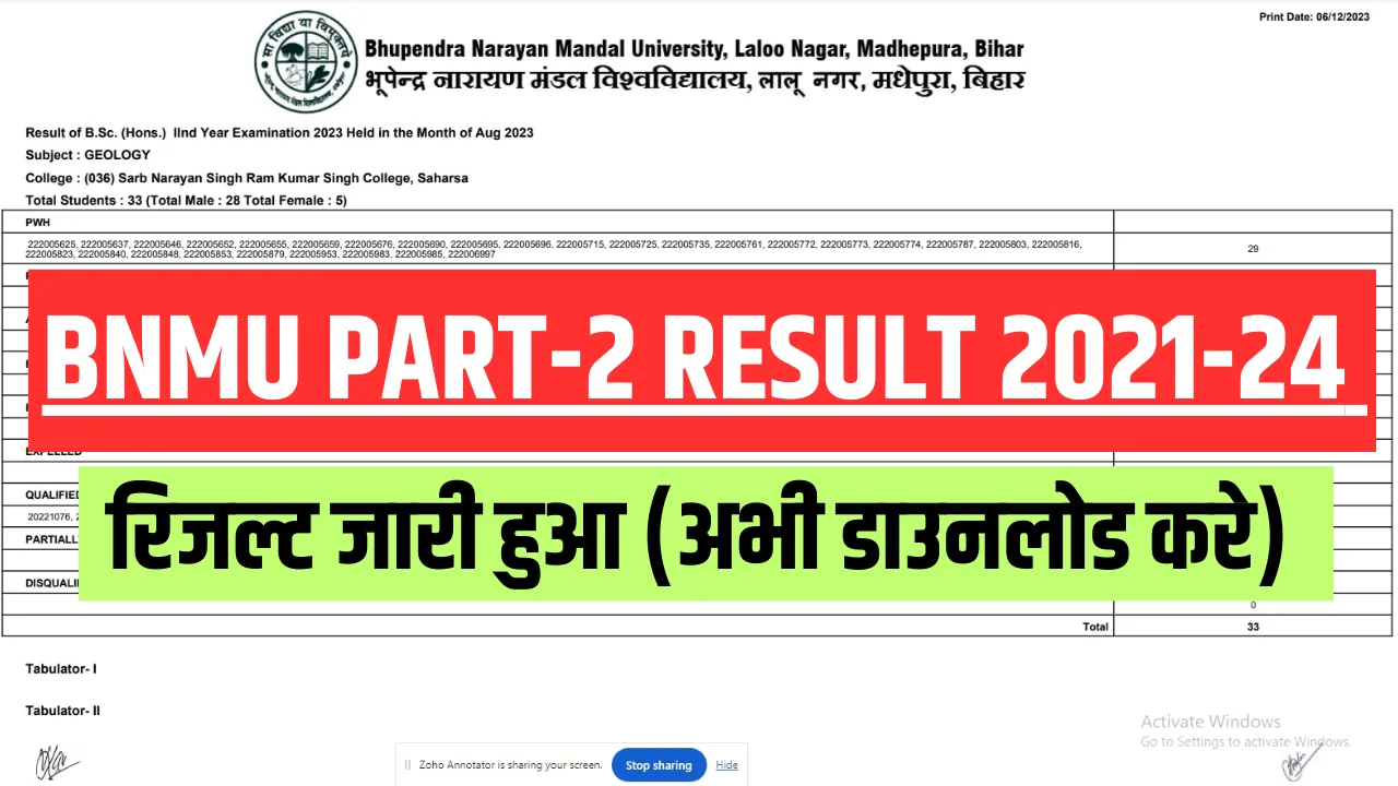 BNMU Part 2 Result 2021-24 OUT