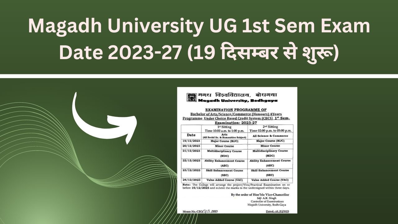 Magadh University UG 1st Sem Exam Date 2023-27 (19 दिसम्बर से शुरू)