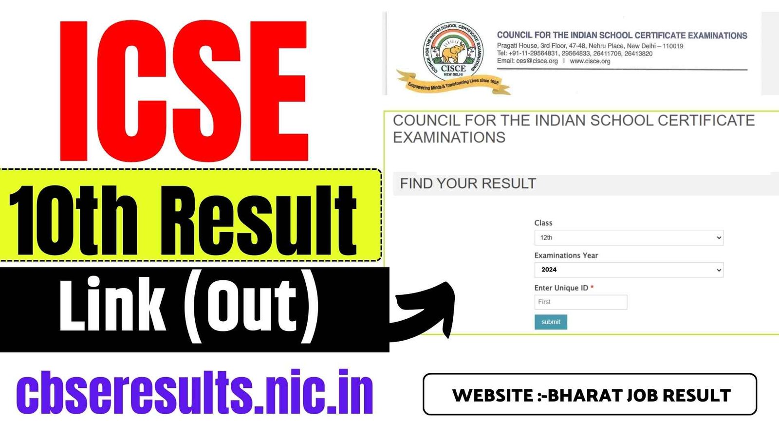 ICSE 10th class result 2024 link check 10th marksheet @ results.cisce.org