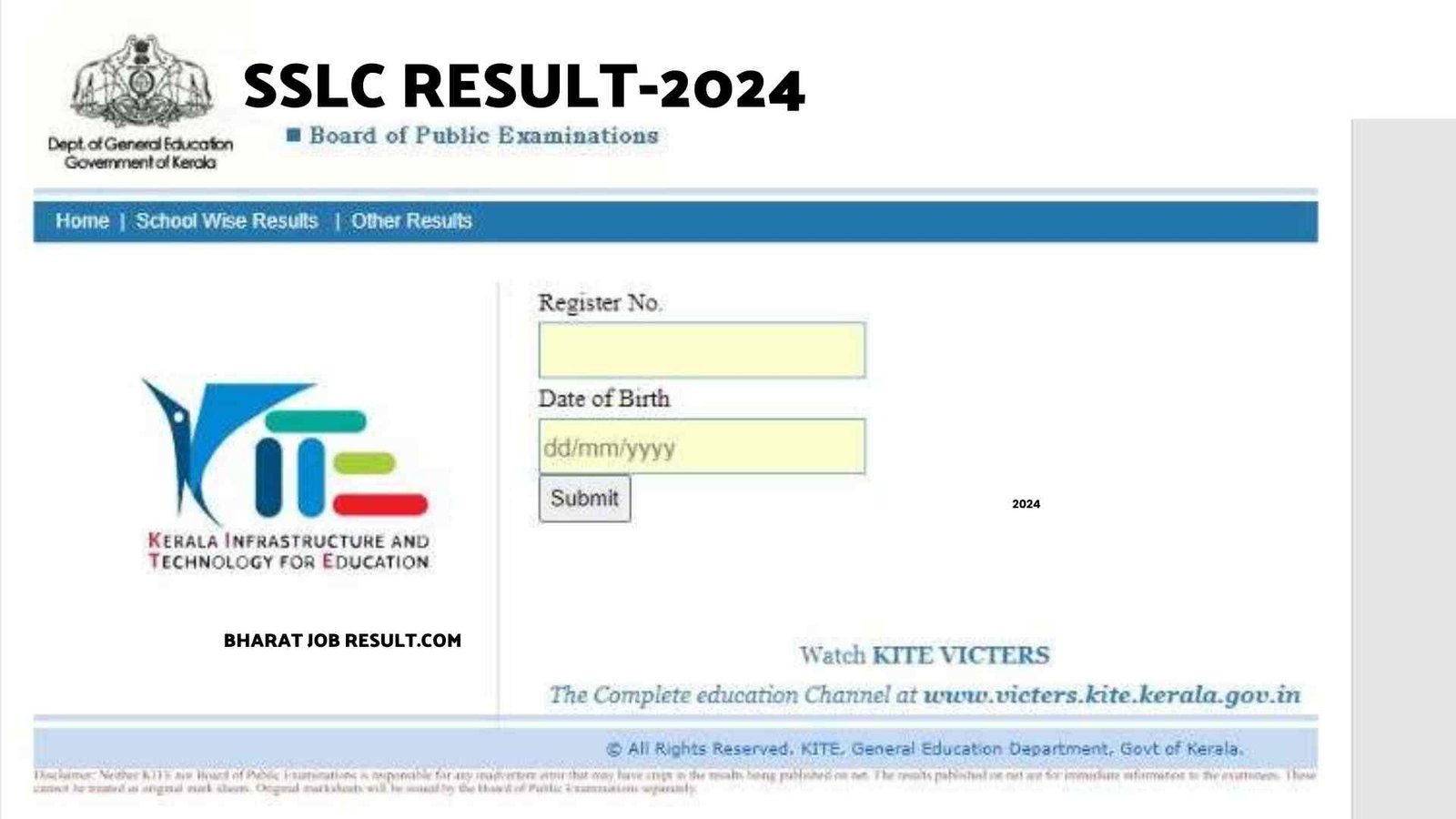 Kerala SSLC Result 2024 School wise (Link Out) results.kite.kerala.gov.in 10th class marks download 2024