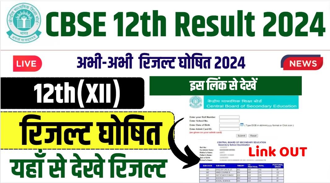 CBSE 12th Result 2024 Link (Out) CBSE Board Class XII Result, Marksheet