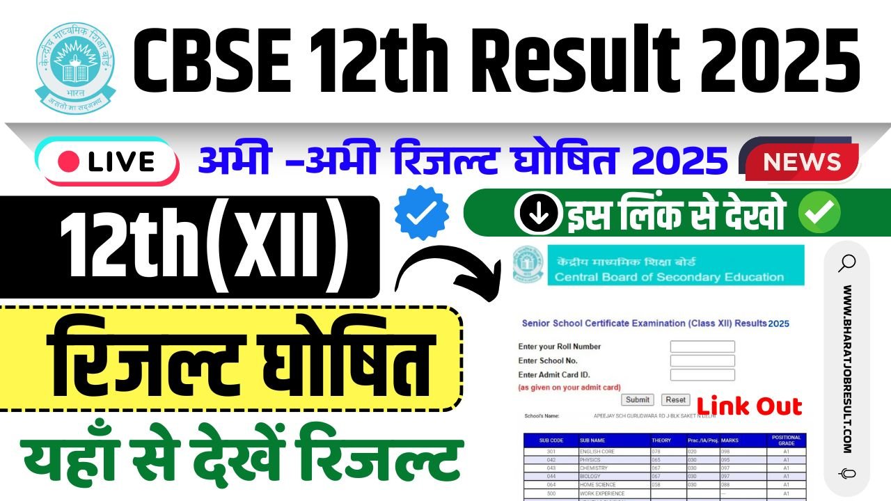 cbseresults.nic.in CBSE Class 12th Result 2025 (Link OUT)