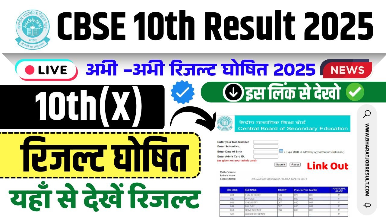 CBSE 10th Result 2025 Check Direct Link By Name & Roll NO, @cbseresults.nic.in