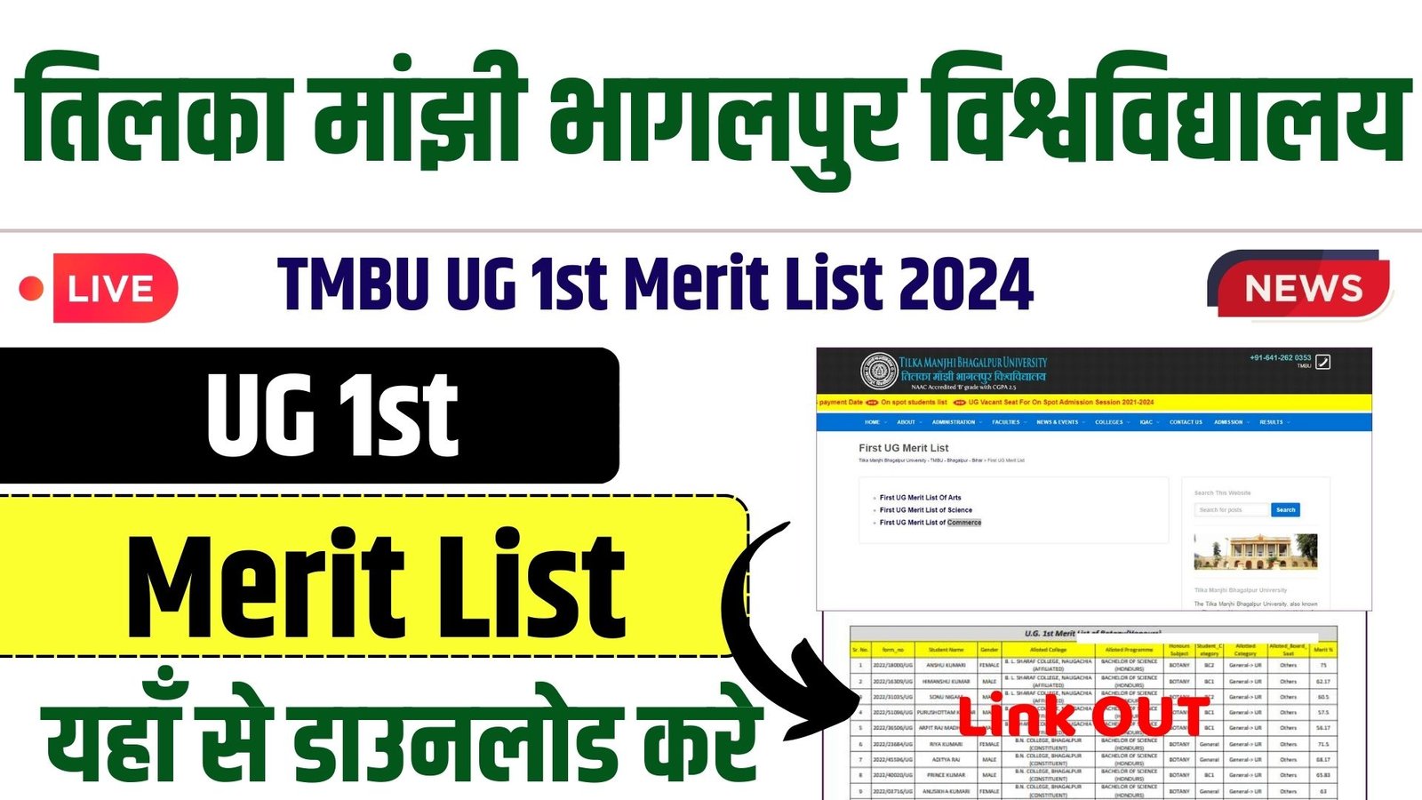 TMBU UG 1st Merit List 2024 डाउनलोड Link (Out)