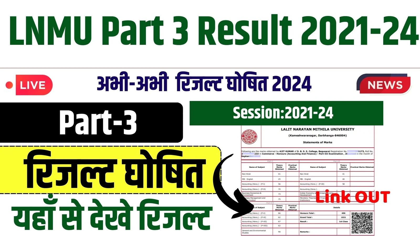 LNMU Part 3 Result 2024 घोषित (2021-24) BA BSc BCom Link, Check करें UG Final Result @lnmu.ac.in