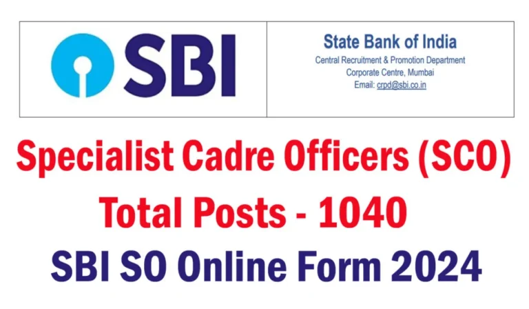SBI Specialist Officer SCO Online Form 2024 for 1040 Post
