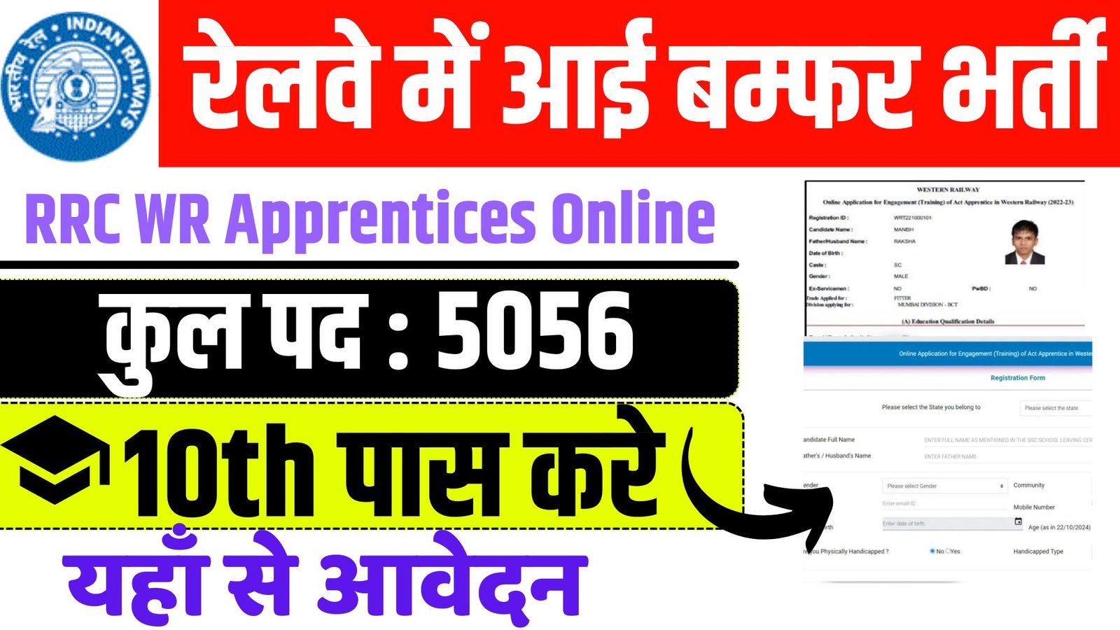 RRC WR Apprentices Online Form 2024 for 5066 Post