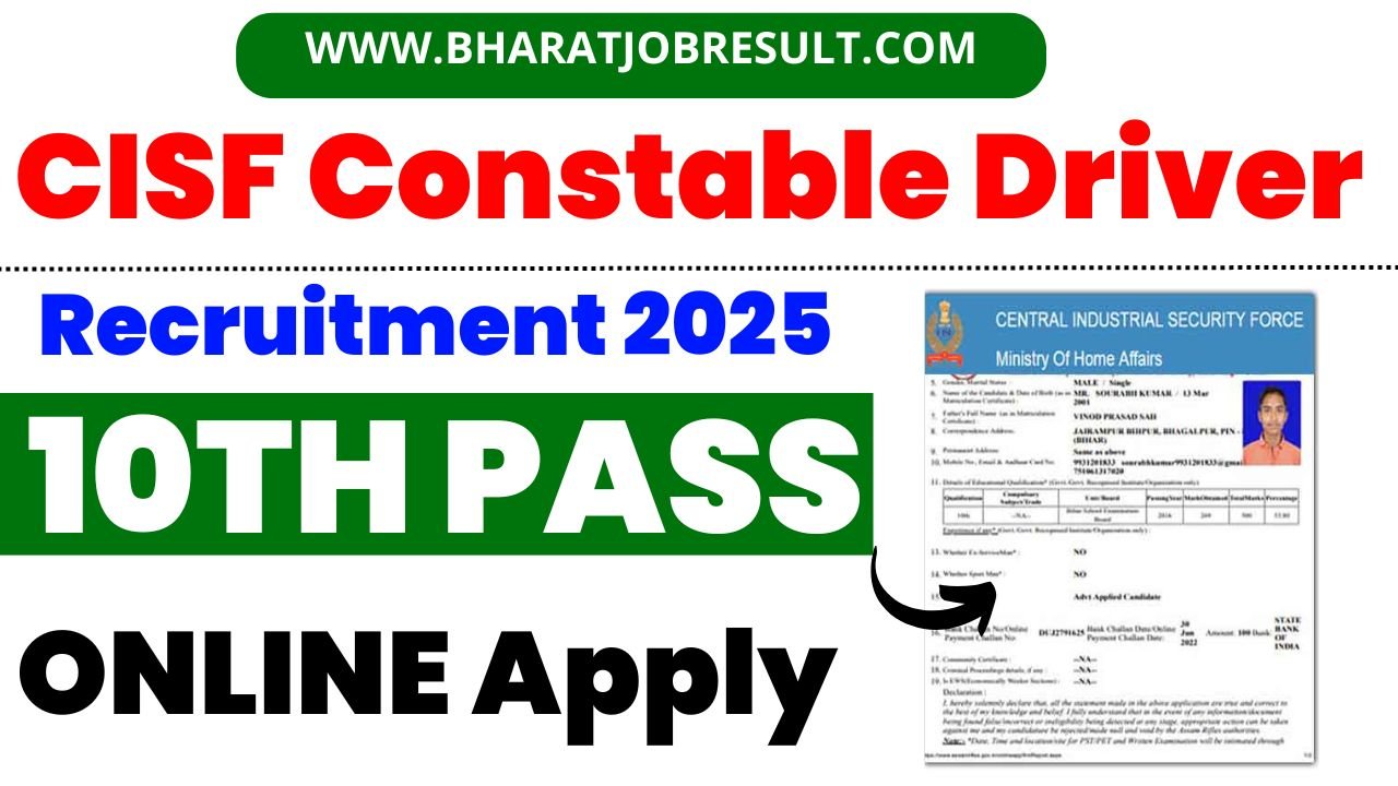 CISF Constable Driver Recruitment 2025 (1124 Post) Apply Online