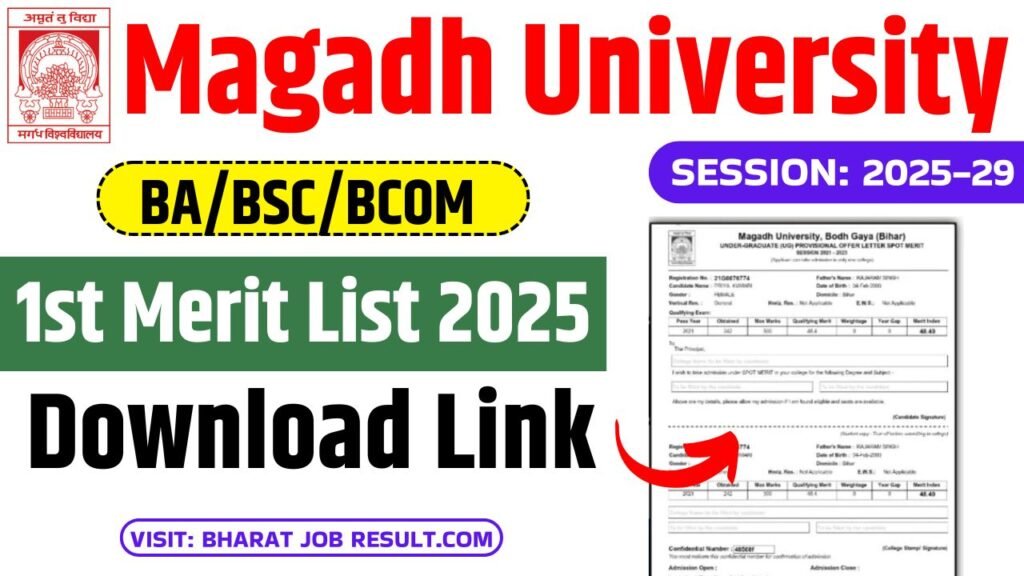 Magadh University UG 1st Merit List 2025-29 : Magadh University Graduation Admission (B.A, B.Sc, B.Com) 1st Merit List PDF Download Link