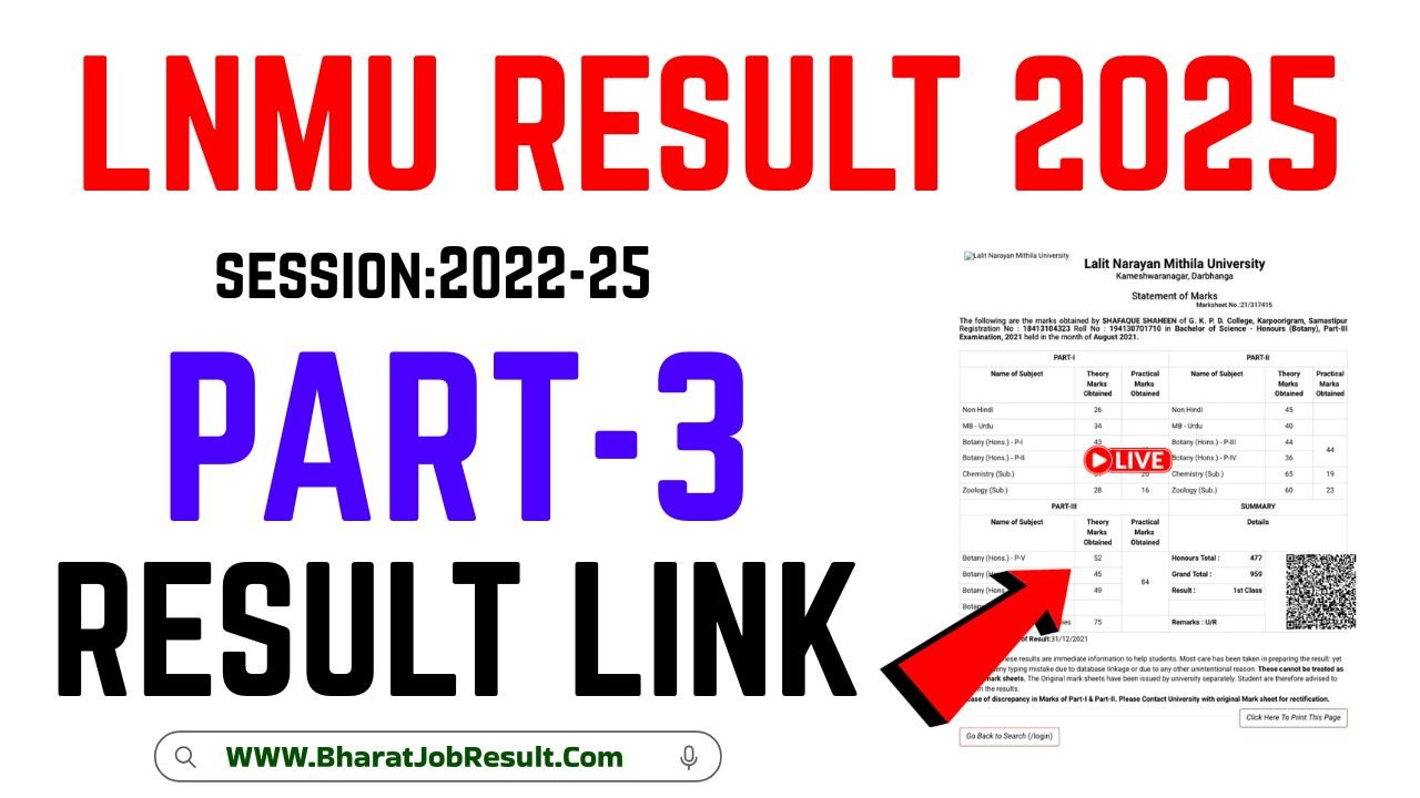 LNMU Part 3 Result 2025 (जारी) Link Out Session: 2022-25