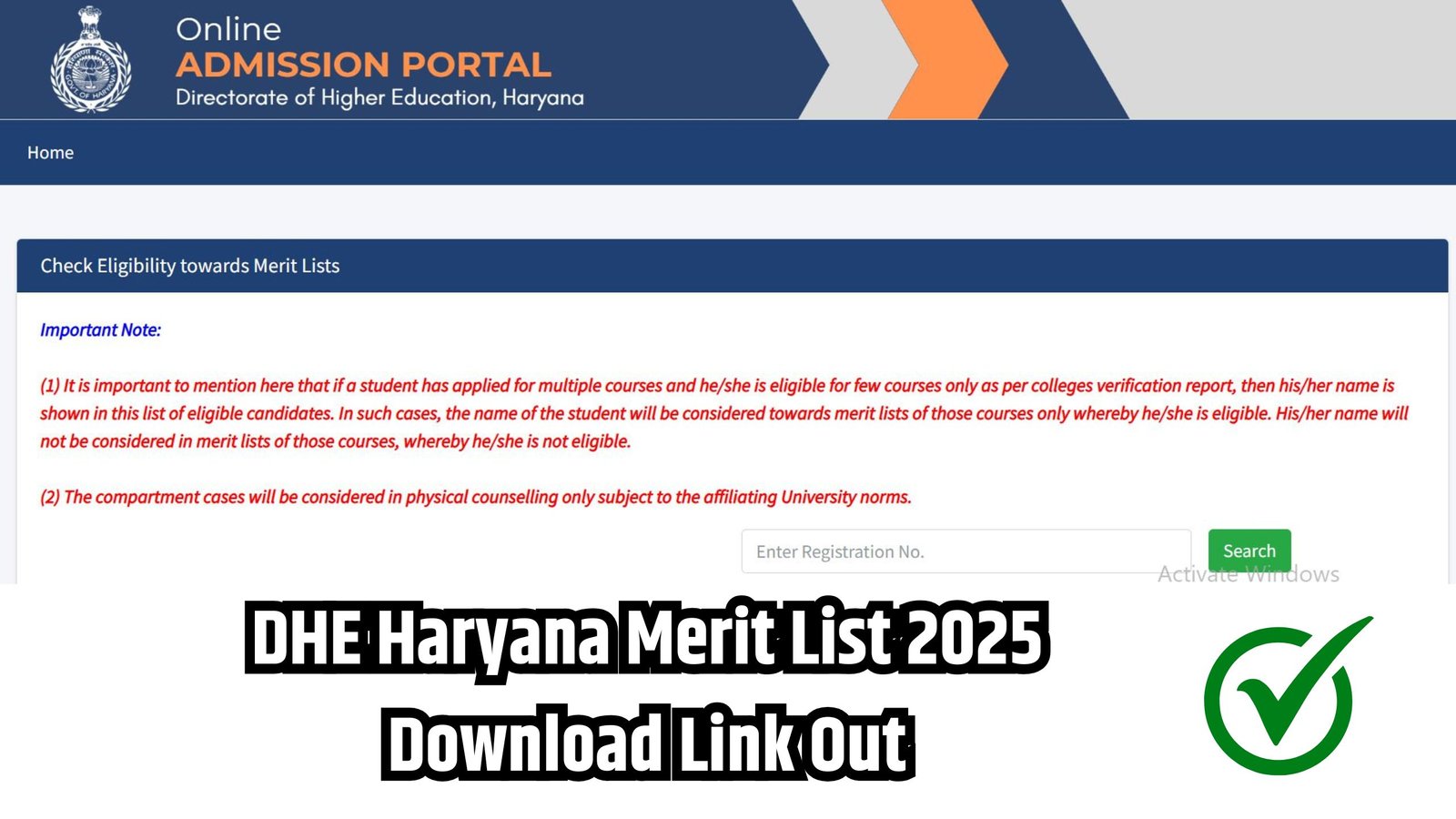 DHE Haryana Merit List 2025 Download Link Out