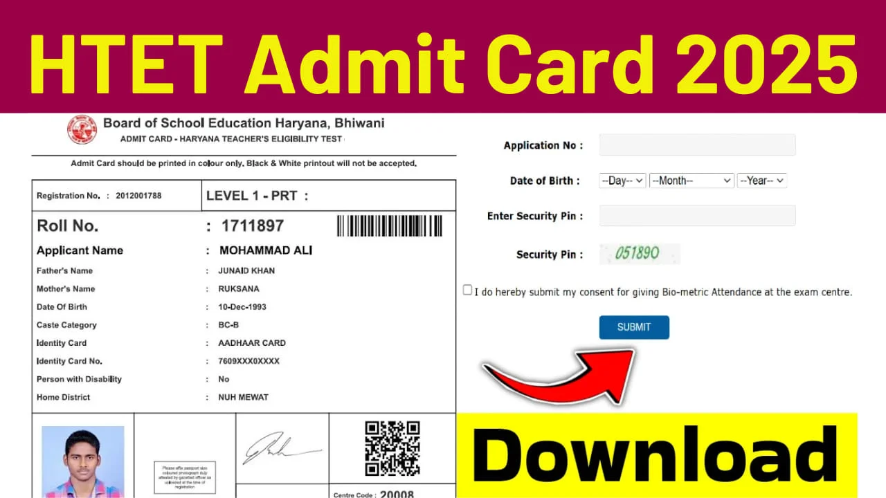 HTET Admit Card 2025 Download Link bsehhtet.com