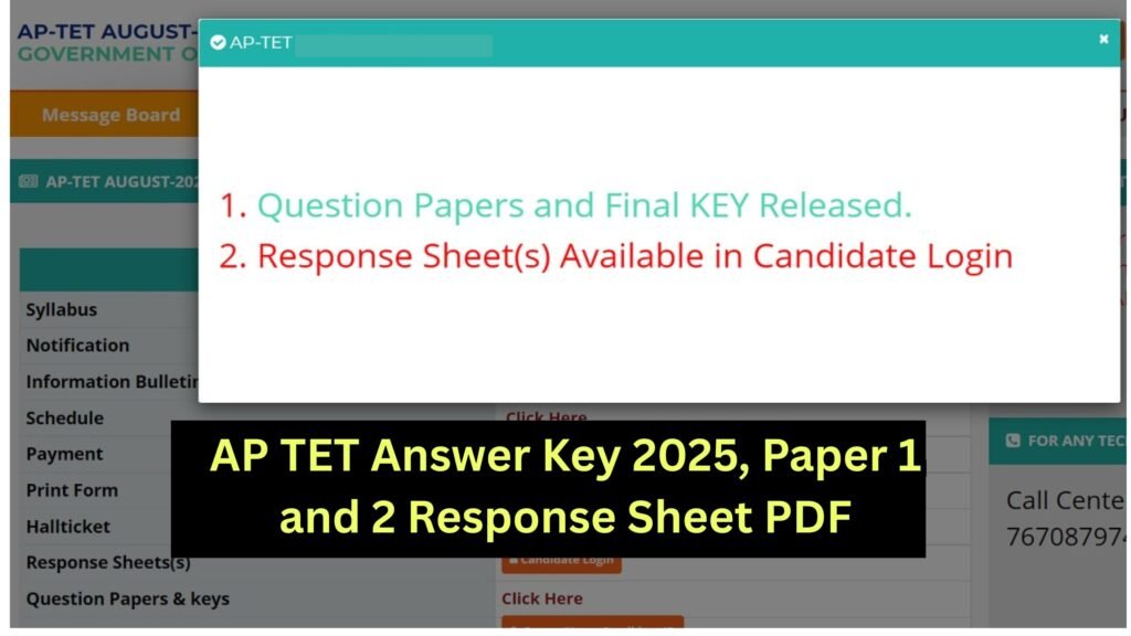 AP TET Answer Key 2025, Paper 1 and 2 Response Sheet PDF