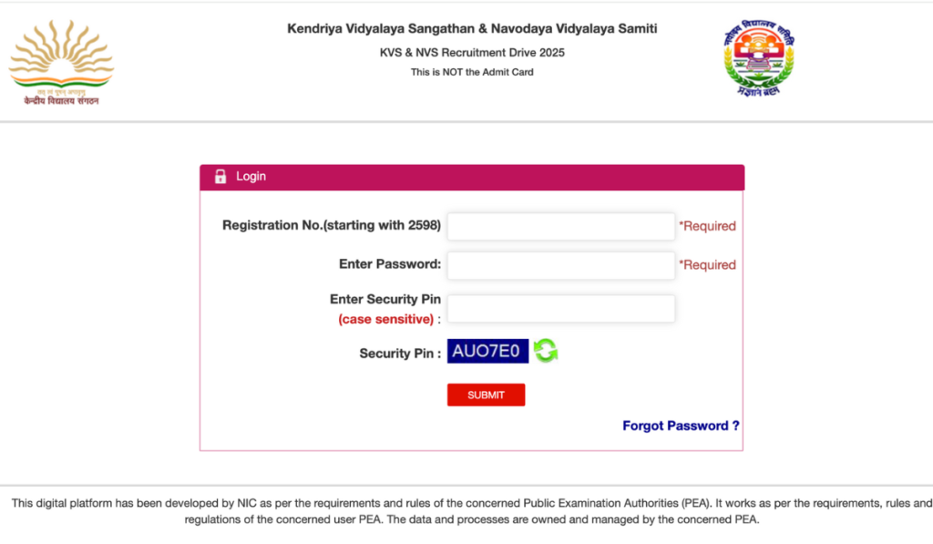 KVS NVS Teaching & Non-Teaching Exam Admit Card Download Link