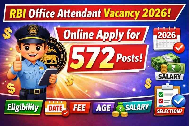RBI Office Attendant Vacancy 2026 : Online Apply for 572 Posts,Eligibility,Date,Fee,Age, Salary & Selection ?