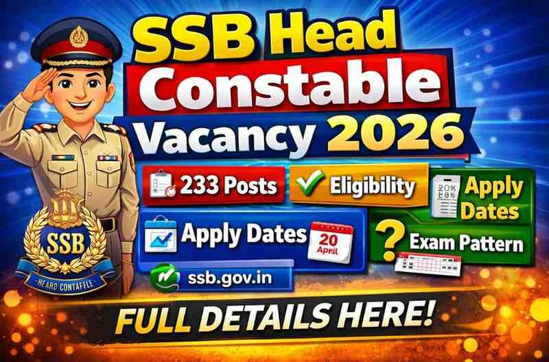 SSB Head Constable Vacancy 2026 for 233 Posts, Eligibility, Apply Dates, Exam Pattern full Details Here