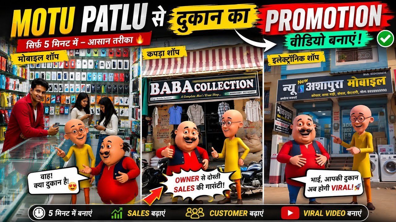 Motu Patlu Shop Promotion AI Video Editing Prompts