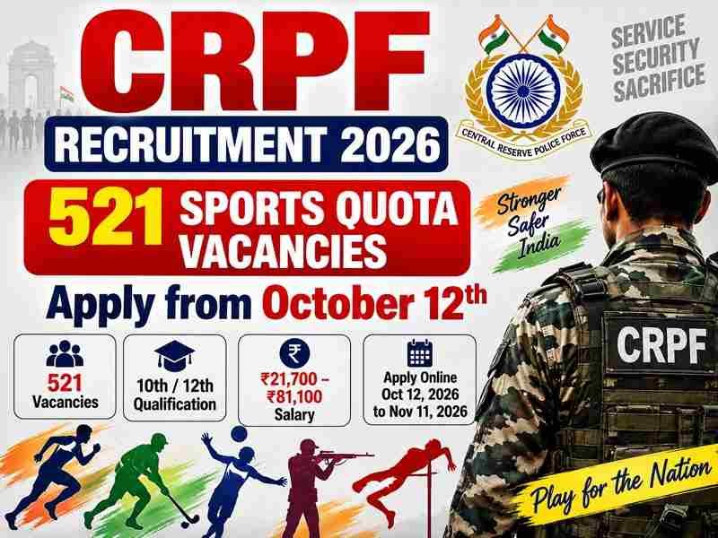 CRPF Recruitment 2026 – 521 Head Constable & Constable Posts, Online Apply