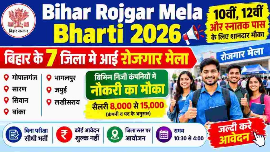 Bihar Rojgar Mela Bharti 2026: बिहार के 7 जिला मे आई रोजगार मेला जल्दी करे आवेदन बिना परीक्षा सीधी भर्ती