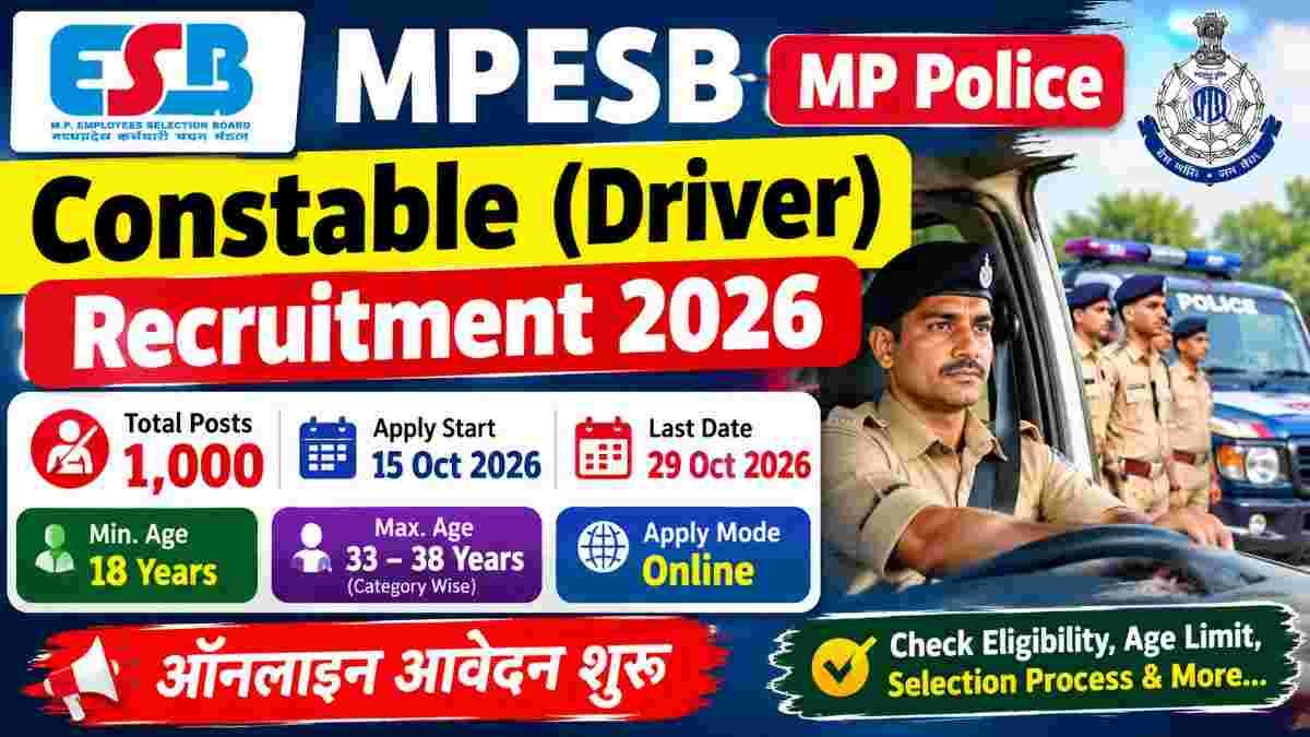 MPESB MP Police Constable Driver Recruitment 2026 - Bharat Job Result